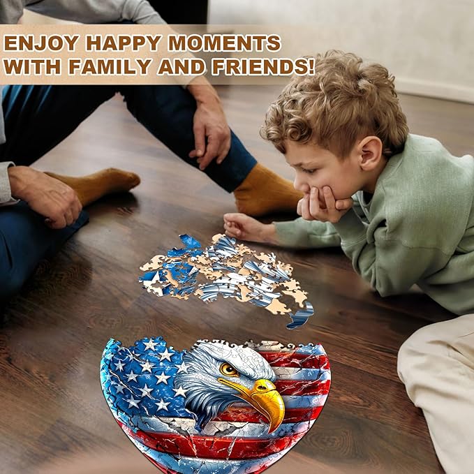 Wooden Puzzles for Adults, Patriotic Eagle Wooden Jigsaw Puzzle Unique Shape Animal Wood Puzzles Adult 3D Visual Effect, Birthday Gifts for Puzzle Lovers Family Games (M-11.4 * 10.9in-180pcs)
