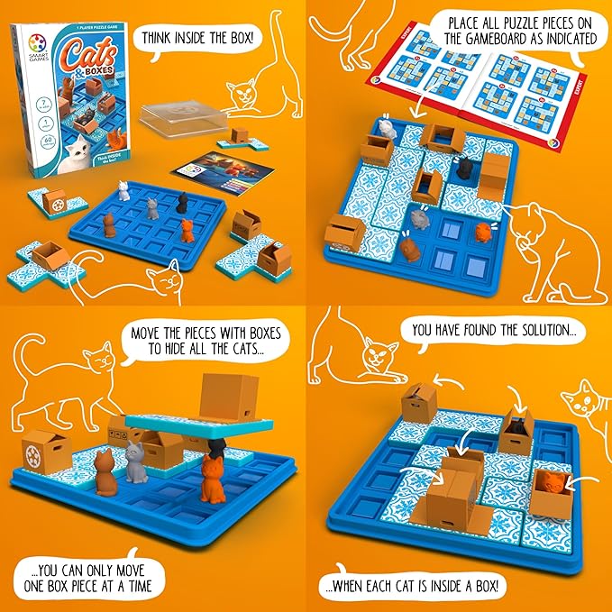 SmartGames Cats & Boxes Travel Game with 60 Challenges for Ages 7-Adult