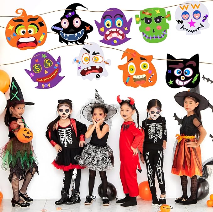 Natonhi Halloween Crafts Set, Halloween Activitie Art and Craft Foam Pumpkin Cat Bat Ghost Witches with Self Adhesive Face Stickers Kits for Kids Holiday Decorations Game Party Favors