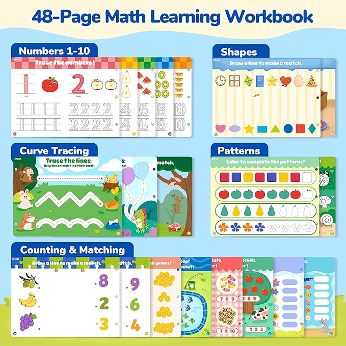 JoyCat Math Game Book - Preschool Learning Activity for Kids Ages 3-5, Number Tracing Workbooks, Math Learning Tools, Travel Cars Activities, Educational Gift Toys for Girls and Boys Ages 4-8