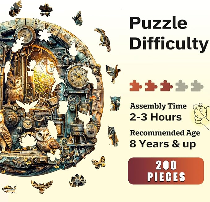 Wooden Puzzles for Adults,Vibrant owl Shaped Unique Wooden Jigsaw Puzzles, Gifts for Family or Friends for Any Holiday.(11.4X 11.4In 200pcs)