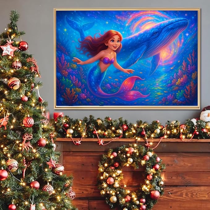 100-Piece Mermaid and Whale Jigsaw Puzzle for Kids Ages 4-6 6-8 8-10, Fantasy Underwater Puzzle with Magical Ocean Scene โ Educational Toys and Birthday Gift for Girls and Boys