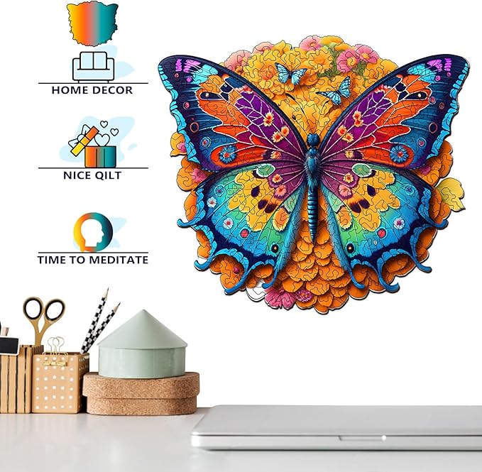 Wooden Puzzles for Adults, Unique Puzzles for Adults, Irregular Animal Shaped Wooden Jigsaw Puzzles, Creative Birthday Gift,11.8 x 9.1 inch, Butterfly