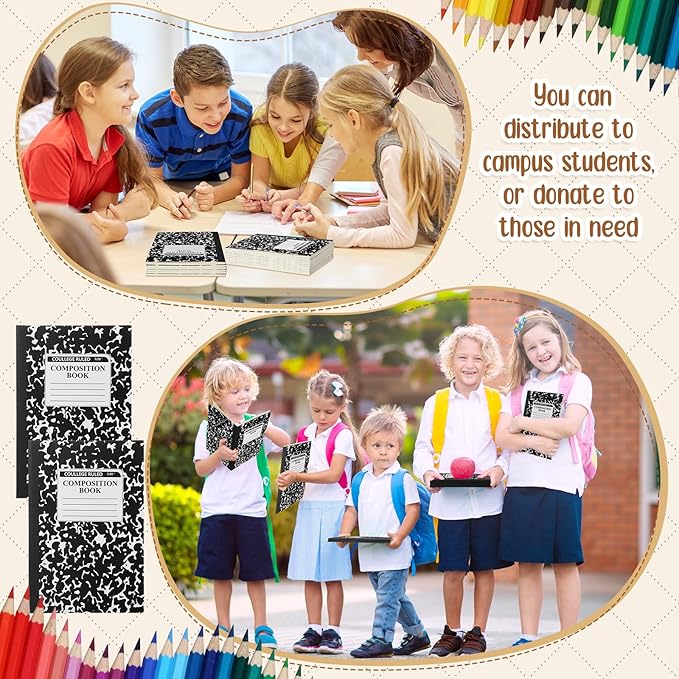 Fainne 100 Pack A5 Composition Notebooks Bulk College Ruled Composition Notebooks Marble Covers Notebook for Student Classroom Office Supplies 30 Sheet/60 Page(Black)