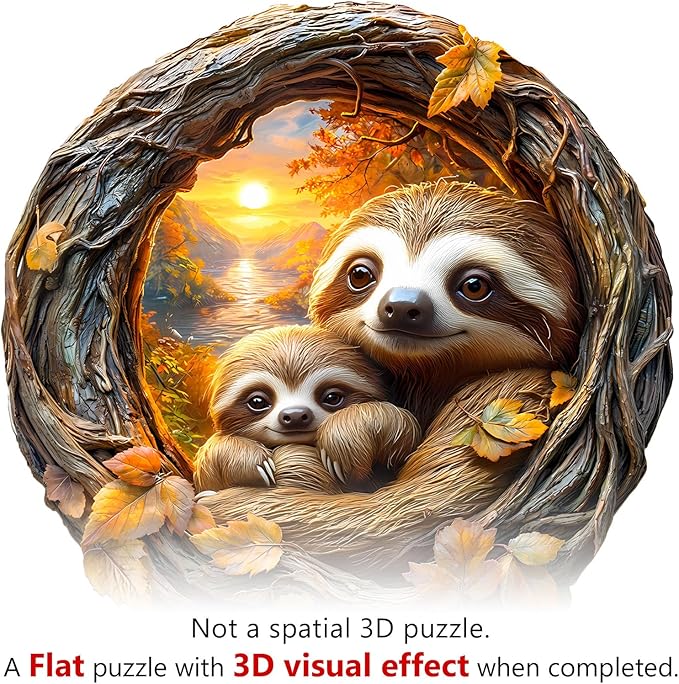 Wooden Puzzles for Adults - 100 Pieces 3D Parent-Child Sloth Wooden Puzzle - Unique Animal Shape Wood Cut Puzzles - Eco-Friendly Home Office Decor (S-8.5 * 8.5in)