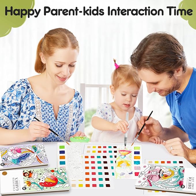 Watercolor Painting Coloring Books Arts & Crafts Kit, Pocket Watercolor Paint Bookmarks, Mess Free Paint with Water Set, Travel Activities Art Supplies Party Favors Exchange Birthday Gifts for Kids