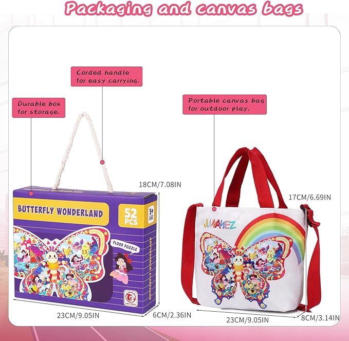 Puzzles for Kids Ages 4-8,52 Piece Unique Large Irregular Animal Shaped Art Puzzle,Floor Puzzles for Kids Ages 3 4 5 6 7 8,Educational Toy Gift Jigsaw Puzzles for Boys Girls (Butterfly Wonderland)