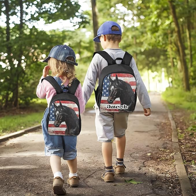 Flag Horse Toddler Backpack for Boys Girls 3-6 Mini Backpacks for Elementary Lightweight Kids Bookbag for Preschool Kindergarten for Travel School