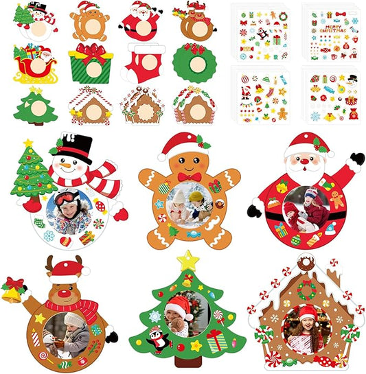 24 PCS Christmas Picture Frame Ornaments Paper DIY Photo Frame Craft Set Hanging Decorations For Christmas Tree Decor (Cute)