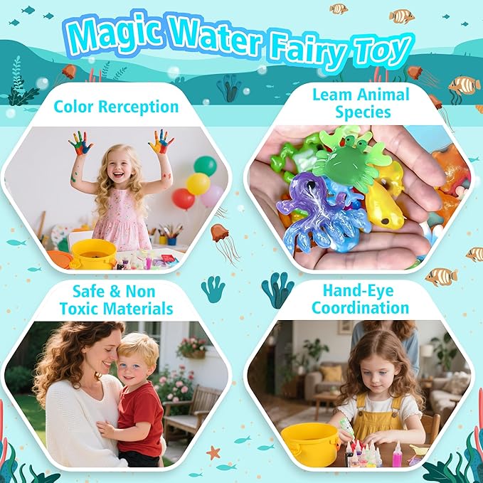 ARTPAR Water Elf Magic Gel Kit - 20 Colorful Gels + 16 Fantasy Molds - Non-Toxic Sensory Toys for Kids - Creative Arts & Crafts Project - Birthday Gifts for 5 6 7 8 9 10 Year Old Girls Boys