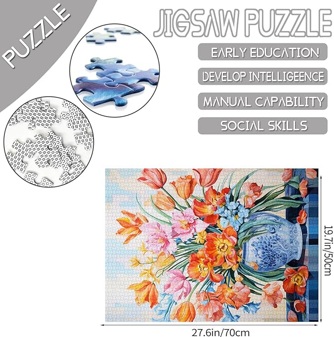 Colorful Flowers Jigsaw Puzzle,Flower in a Floral Vase 1000 Pieces Jigsaw Puzzles for Adults,27 x 20 Inches Puzzles for Families,HD Quality Flowers Puzzle Gift,Family Activity Perfect for Game Night