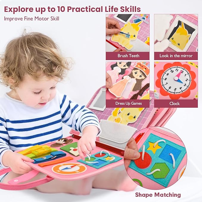 Busy Book for Toddlers 1-3, Montessori Toys Busy Board for 1 2 3 4 Year Old Girl Birthday Gift Educational Learning Quiet Activity Book Airplane Car Travel Toys for Tollders Kids 1-3