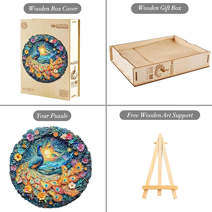 Wooden Puzzles for Adults,Aurora Peacock Shaped Unique Wooden Jigsaw Puzzles, Creative Ghristmas Gift for Teenagers and Adults.