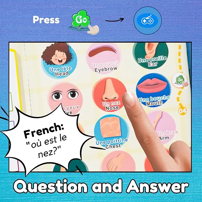 ZeenKind French English Talking Learning Book for Kids 2 3 4 5 6 Years Old, Learn French Interactive Audio Sound Books for Toddlers, Francais Educational Electronic Toys, Bilingual Musical Toy