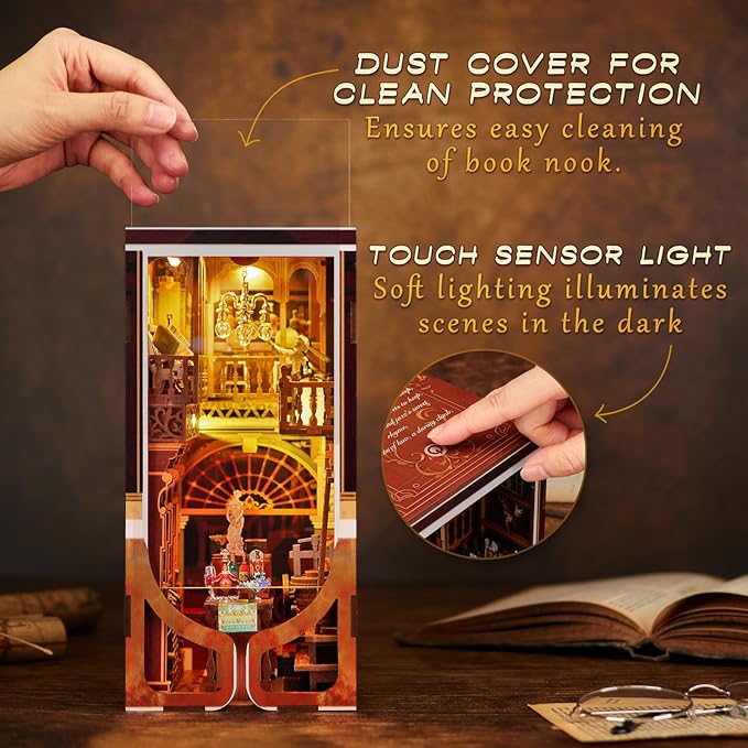 MiniCity DIY Book Nook Kit for Adults, 3D Wooden Puzzle Bookend Bookshelf Insert Decor with LED Light and Dust Cover (Roaring Twenties Speakeasy)