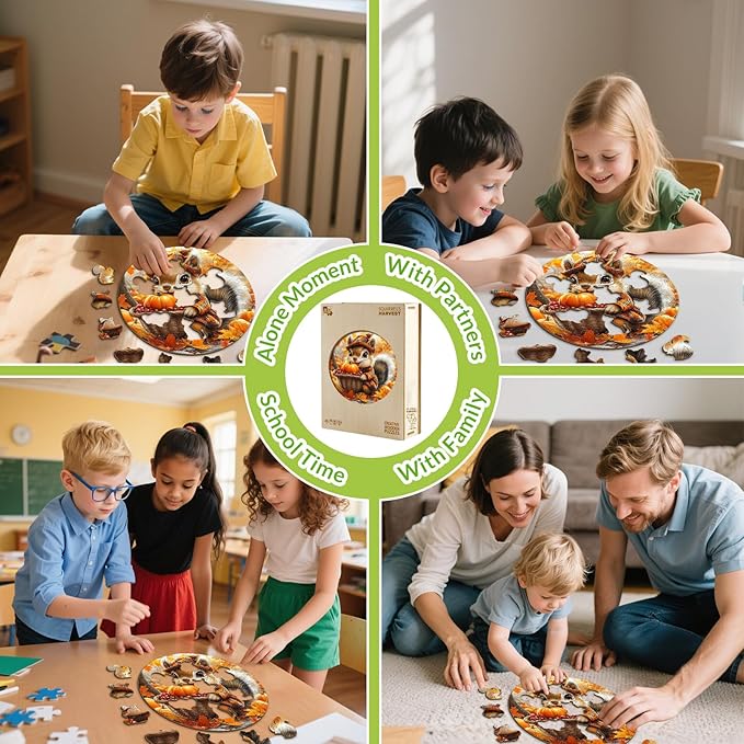 Wooden Puzzles for Kids Ages 4-6 - Squirrel's Harvest 50 Pieces Children Puzzles - Large Pieces Kids Puzzle with Unique Shapes - Fall Puzzles for Boys and Girls (11.4 * 11.4 in)