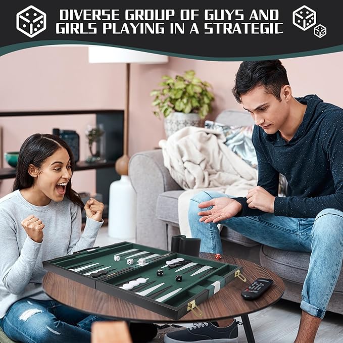Froggod 15 inch Backgammon Sets for Adults - Classic Board Game for Adults - Portable Travel Backgammon Set for 2 Players - Perfect Adult Board Games for Gifts & Family Fun(Black)