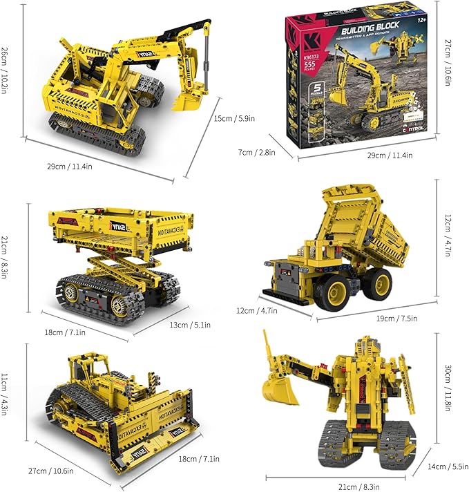 STEM Robot Construction Toys for Kids - Remote-Controlled Excavator Engineering Kit with 555 Pieces, Motor Module, Educational Boy Toys Age 8-10, Science Kits for Kids Age 8-12