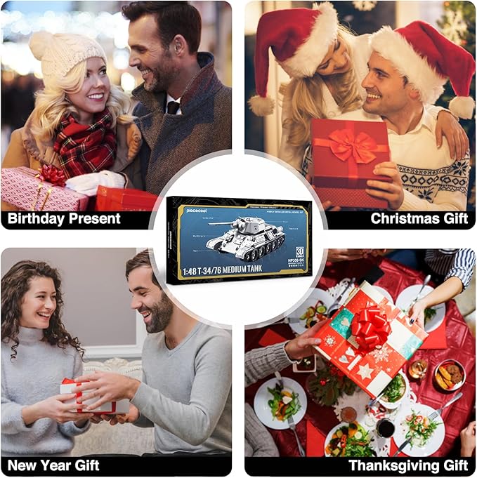 Piececool 3D Puzzles for Adults, Soviet T34 Tank Model Building Kits (1:48 Scale), Metal Kit to Build, Challenging Brain Teaser Puzzle DIY Arts and Craft Kits, Best Gifts