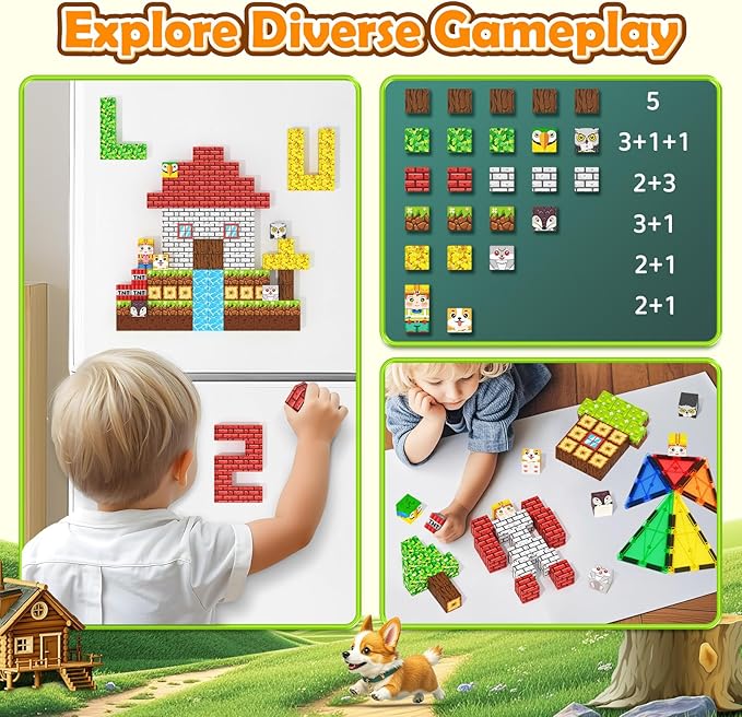 Magnetic Blocks with Forest Animals Toys, Build Mine Magnet World Set, Magnetic Tiles Building for Boys & Girls Age 4-8 5-7, STEM Montessori Sensory Toys for Toddlers Kids Gifts for 3+ Years Old