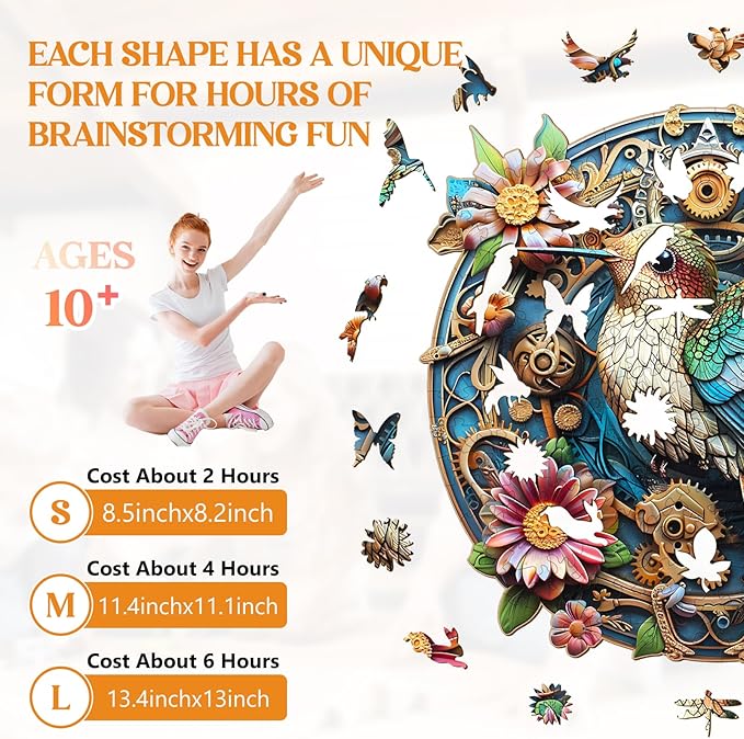 Wooden Puzzles for Adults, Wooden Jigsaw Puzzles for Adults Kids, Graceful Hummingbird-2 Unique Shaped Wood Puzzles Adult, Creative Birthday Gifts for Friends Family Game (13.4 * 13in 290pcs)