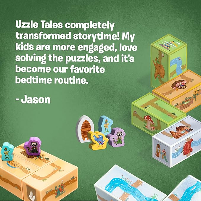 Uzzle Tales Bricklewood Valley - Story Dice Game for Kids – Creative Storytelling & with 12 Story Cubes, Storybook & Character Pawns – Engaging Brain Game for Kids Ages 4