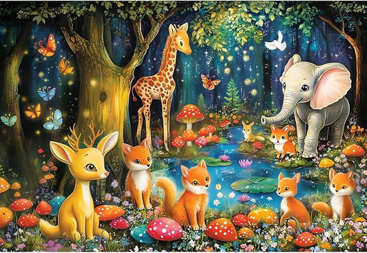 100 Pieces Puzzles for Kids Ages 4-8,Deer Elephant Puzzle Large Pieces Puzzle 100 Pieces for Kids Teens Ages 4-6 6-8 8-10 Jigsaw Puzzles Educational Toys Birthday Gifts for Girls and Boys