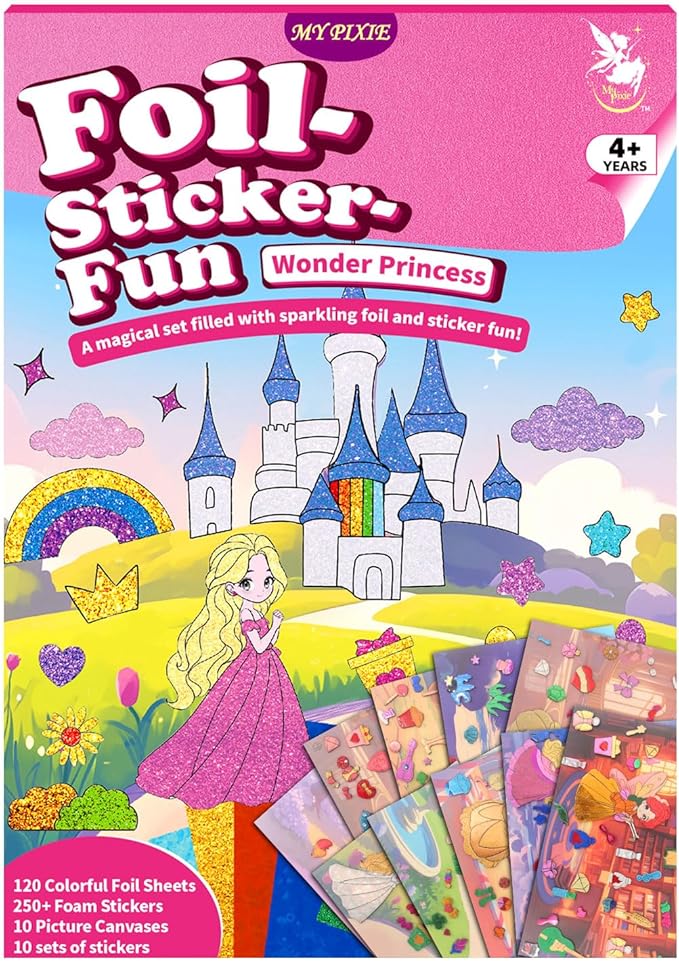 MyPixie Foil Art & Fun - No Mess Princess Foil Crafts for Kids, DIY Creative Activity, Craft Kits & Supplies, Birthday Gifts, Arts & Crafts, Toys, Gifts for Ages 4, 5, 6, 7, 8, 9, 10