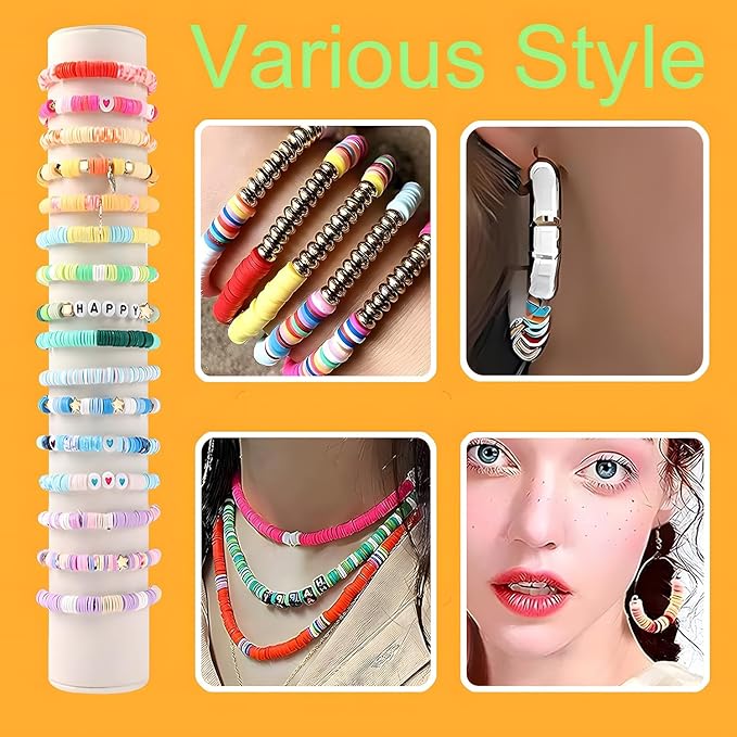 YMSDZHL 7100+PCS Clay Beads Bracelet Making Kit,48 Color DIY Flat Preppy Beads for Friendship Jewelry Making,Polymer Heishi Beads with Charms Gifts for Teen Girls Crafts for Ages 4-12 (7100+PCS)