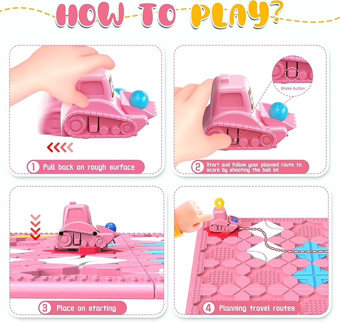 STEM Logic Road Builder Toys: Board Games Toys for 5 Year Old Kids Montessori Brain Teaser Puzzles Educational Learning Activities Toy for Kid Ages 3 4 6-8 12 Boys Girls Gifts (Pink, 50PCS)