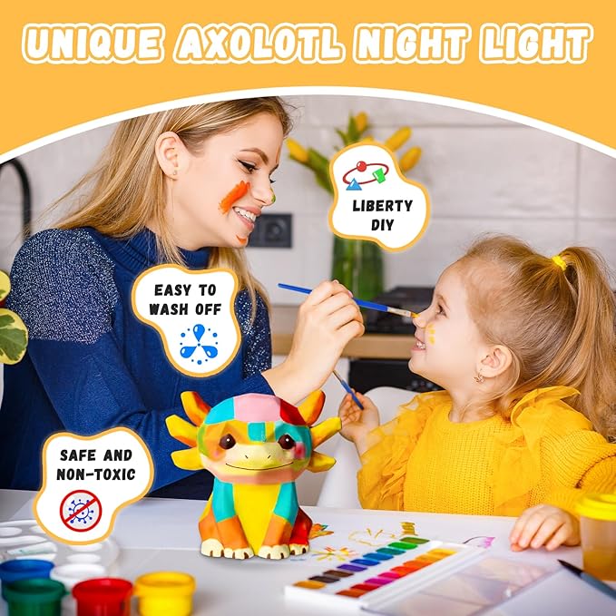 Paint Your Own Axolotl Lamp Kit, Art Supplies Arts and Crafts for Kids Ages 8-12, Creativity Painting Kit Toy for Girl Boy Teen, DIY 3D Axolotl Night-Light, Birthday Gift for Daughter Son