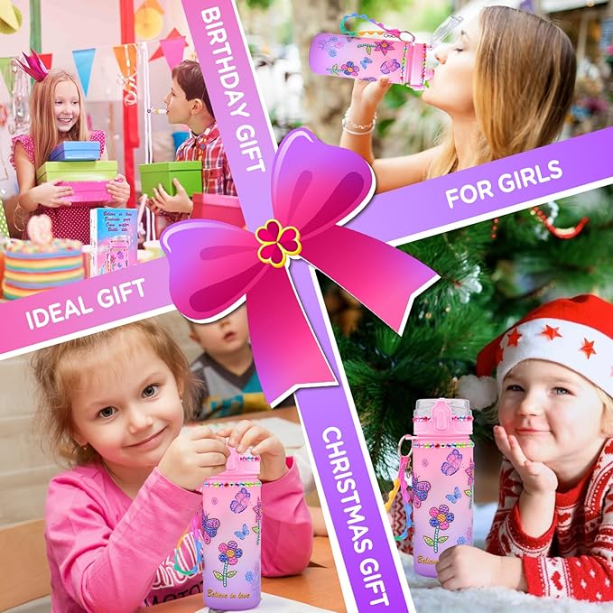 ASIOWELY Decorate Your Own Water Bottle Kits for Girls Age 4-12, Butterfly Flower Diamond Painting Art and Crafts Gift for Boys Age 4-6-8-10, Fun Gifts Toys for School Birthday Christmas