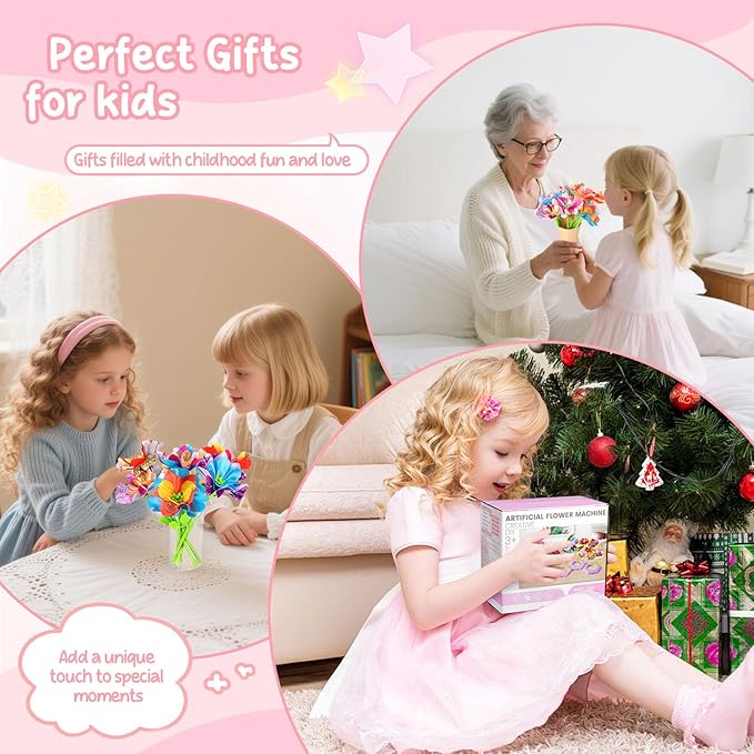 Flower Machine Fabric Flower Bouquets Craft Kit, DIY Arts and Crafts for Kids,Making Kit Includes Storage Bag,Educational STEM Activity Toys Gift for Girls Boys Birthday Christmas Holiday