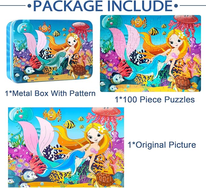 Puzzles for Kids Ages 4-8,100 Piece Puzzles for Kids,Educational Kids Puzzles Jigsaw Puzzles in Metal Box,Puzzle Games Puzzle Toy for Girls and Boys