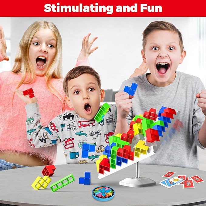 Tower Building Balance Board Game, Stacking Game for Family, 360° Drop Tower Swing Stacking Desktop Game for Teens & Adults, Parties Fun Games