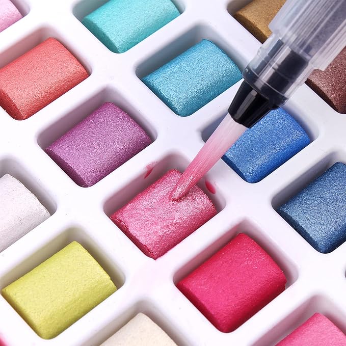Gunsamg Watercolor Paint Set 120 Colors with Palette in Portable Box – Includes 12 Fluorescent, 15 Macron, 33 Metallic Colors – Watercolor Set for Kids, Adults, Beginners & Professional Artists, Travel Art Supplies Kit