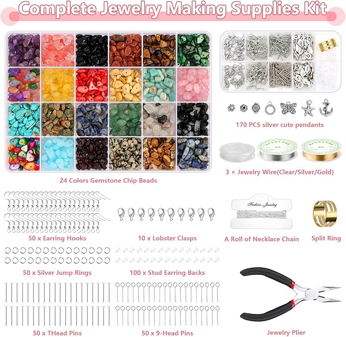 1669 Pcs Jewelry Making Supplies Kit for Adults Women, Earring Necklace Making Kit with Crystal Beads, Beading Wire, Pliers and Earring Making for Supplies for DIY Jewelry Making Crafts