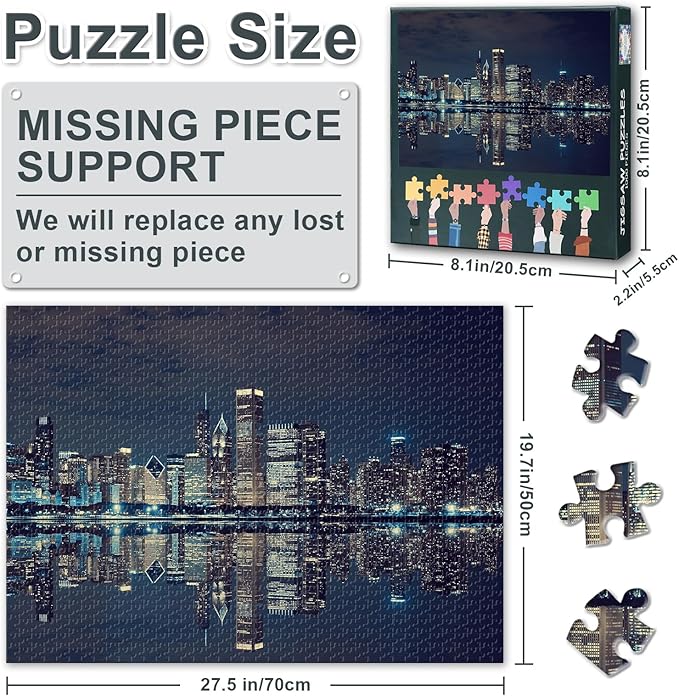 1000 Piece Puzzle for Adults Chicago Downtown at Night - Jigsaw Puzzles 1000 Pieces, Hard Difficult Challenging Puzzle City Skyscrapers (27.5"x19.7"), Family Game Night Gift & Home Decor