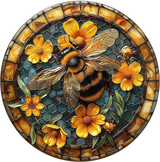 Wooden Puzzles for Adults, Wooden Jigsaw Puzzles for Adults Kids, Leisurely Bee Unique Shaped Wood Puzzles Adult, Creative Birthday Gifts for Friends Family Game (8.5 * 8.5in 100pcs)