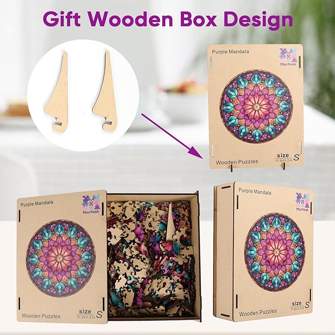 Wooden Puzzles for Adults, Mandala Puzzles 200 Pieces, Unique Shaped Jigsaw Puzzles for Adults and Kids, Birthday Gifts Fun Challenge Family Game 11.2'' x 11.2''