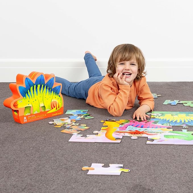 Crocodile Creek 36-Piece Jigsaw Floor Puzzle - Fun Floor Puzzles for Kids Ages 3-5 - Heavy-Duty Shaped Box for Storage - Dino Land - 27" W x 20" H Finished
