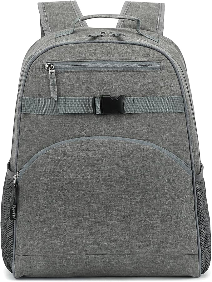 FlowFly Kids Backpack for Toddler Boys Girls, Simple Lightweight Bookbag for Daycare Kindergarten Elementary School Travel, Small Modern Bag (Large), Grey