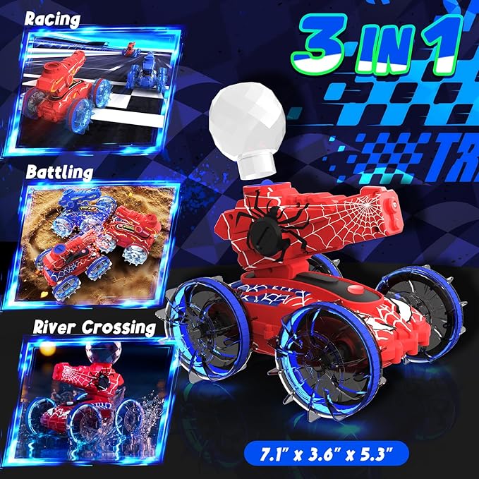 Amphibious Remote Control Car with Water Gun, Waterproof Spider RC Cars & RC Boat for Kids, Pool & Beach Water Toys for Summer Outdoor Play 3 4 5 6 7 8 9 Years Old Boy Gift