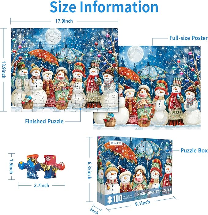 100 Piece Puzzles for Kids, Christmas Snowman 100 Piece Puzzles for Adults 100 Pieces Christmas Puzzle for Seniors Kids Ages 4-8 Christmas Jigsaw Puzzle for Seniors Teens Brain Teaser