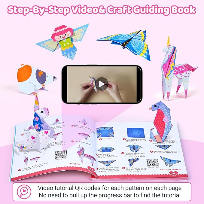 JoyCat Origami Paper Kit for Kids,180 Sheet 5.5x5.5 Colorful Paper,73 Unique & Unicorn Style with Instruction Book,Art&Crafts Supply Set for Ages 5-12 Girl,Ideal DIY & Educational Toy,Gift for Kids