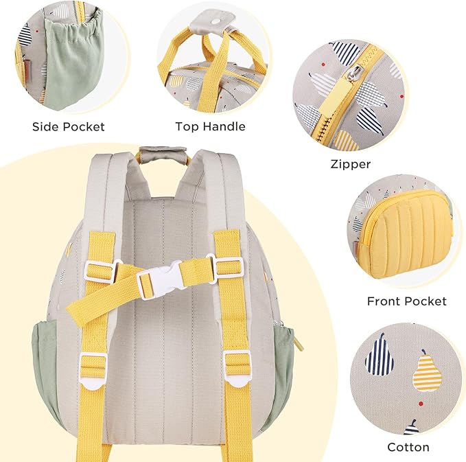 GAGAKU Toddler Backpack for Girls - Kids Backpacks 2-6 years old Cartoon Breathable Comfortable Preschool Mini Backpack for School Travel - Grey Pear
