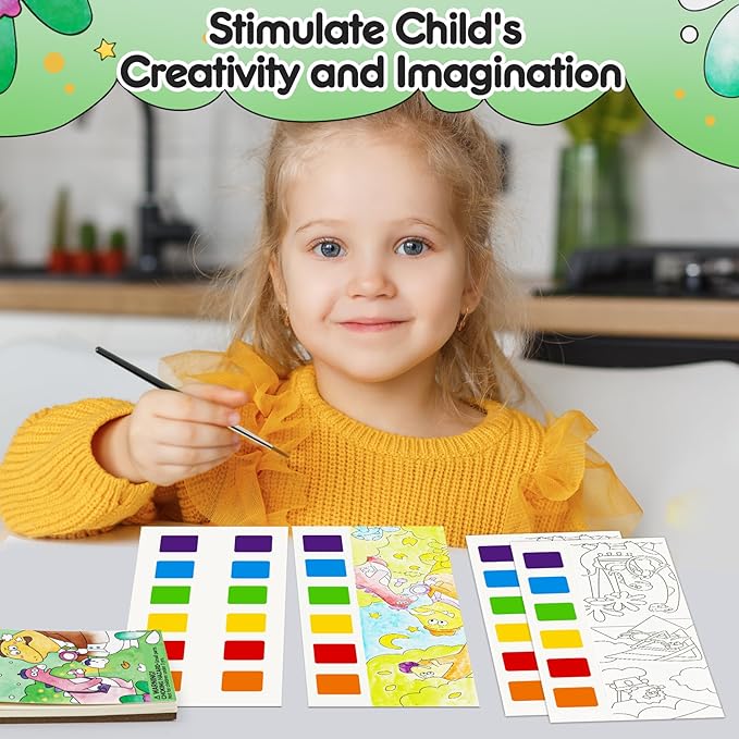 Watercolor Painting Coloring Books Pocket Watercolor Paint Bookmarks, Mess Free Paint with Water Set, Travel Class Activities Art Supplies Party Favors Birthday Exchange Gifts for Kids