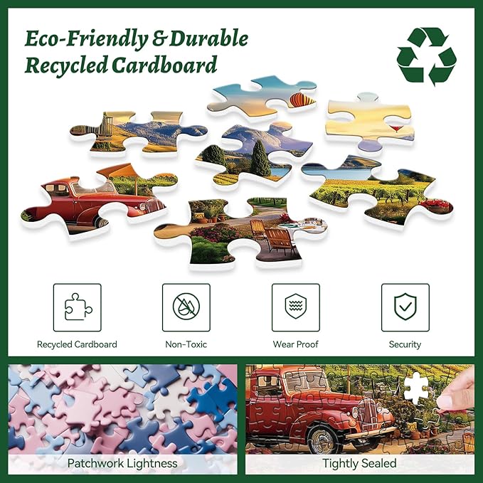 500 Piece Jigsaw Puzzle for Adults – Scenic Vineyard with Hot Air Balloons & Red Truck – Relaxing and Beautiful Puzzle for Adults & Teens Recycled Cardboard, 20.5" x 15"