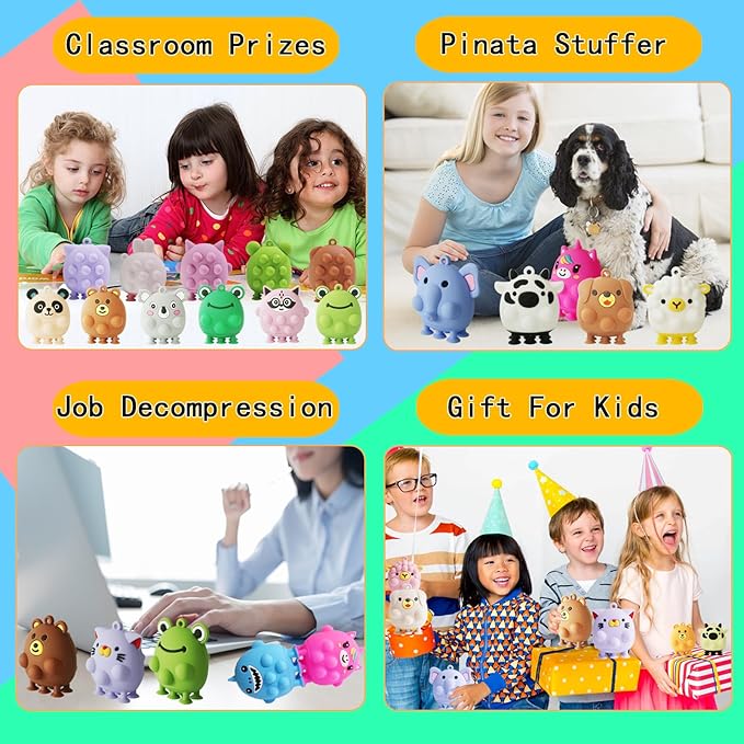 24 PCS 3D Animal Pop Fidget Suction Toys,Stress Pop Balls Party Favors for Kids,Bath Suction Toys,Stress Relief Toy,Carnival Prizes,Treasure Box Toys,Kids Prizes