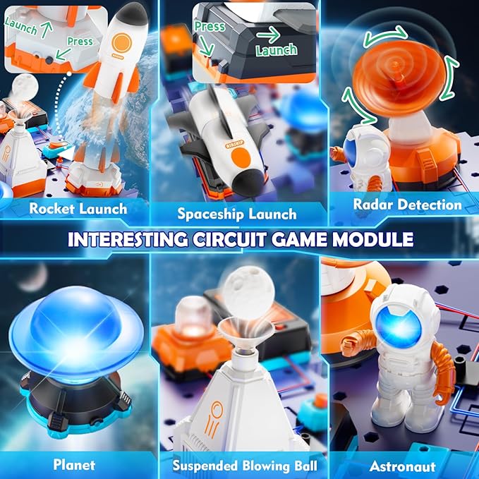 VATOS Space Science Circuit Kits for Kids - 31PCS Electronics Exploration STEM Kit with 100+ Projects, Rocket Launcher & Light Up Astronaut | Educational Learning Toy Gift for Boys Girls Ages 6+